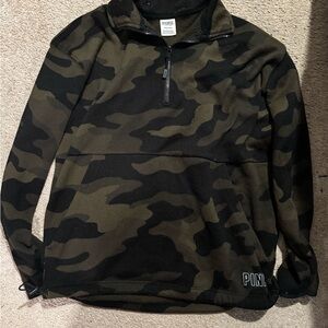 PINK Victoria's Secret Olive Green & Black Camo Quarter-Zip Pullover